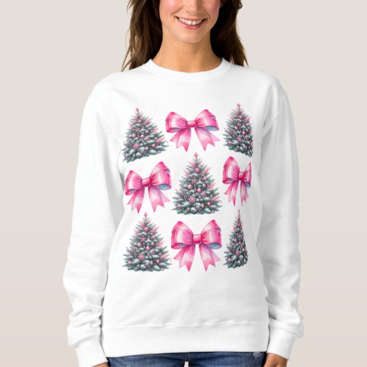 Pink Christmas Coquette Bow Weihnachtsbaum Sweatshirt (Vorderseite)