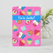 Pink Christmas Cupcake Art Party Event Einladungen (Stehend Vorderseite)