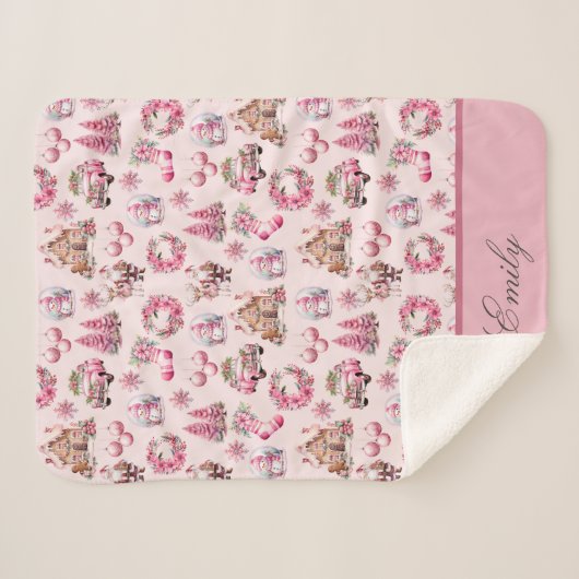Pink Christmas Custom Sherpadecke (Vorderseite (Horizontal))