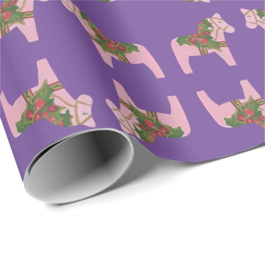 Pink Christmas Dala Horing Paper Geschenkpapier (Rolleneckpunkt)