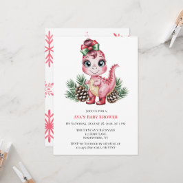 Pink Christmas Dino Girl Baby Shower Einladung