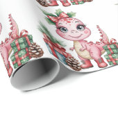 Pink Christmas Dino Girl Baby Shower Geschenkpapier (Rolleneckpunkt)