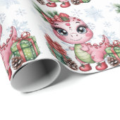 Pink Christmas Dino Girl Baby Shower Geschenkpapier (Rolleneckpunkt)