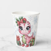Pink Christmas Dino Girl Baby Shower Pappbecher (Rückseite)