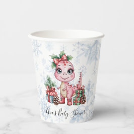 Pink Christmas Dino Girl Baby Shower Pappbecher
