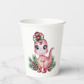 Pink Christmas Dino Girl Baby Shower Pappbecher (Rückseite)