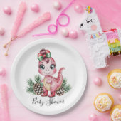 Pink Christmas Dino Girl Baby Shower Pappteller (Party)