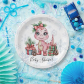 Pink Christmas Dino Girl Baby Shower Pappteller (Party)