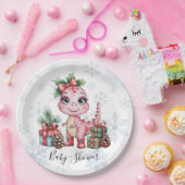 Pink Christmas Dino Girl Baby Shower Pappteller (Party)