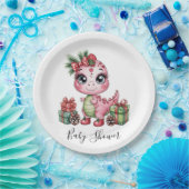 Pink Christmas Dino Girl Baby Shower Pappteller (Party)