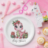 Pink Christmas Dino Girl Baby Shower Pappteller (Party)