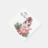 Pink Christmas Dino Girl Baby Shower Serviette (Ecke)