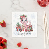 Pink Christmas Dino Girl Baby Shower Serviette (Beispiel)