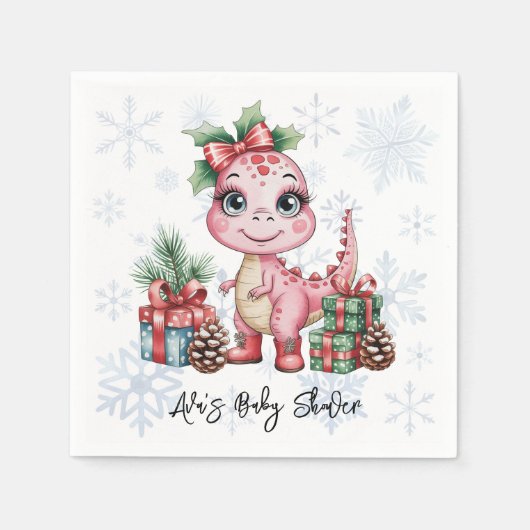 Pink Christmas Dino Girl Baby Shower Serviette (Vorderseite)