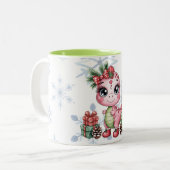 Pink Christmas Dino Girl Baby Shower Zweifarbige Tasse (Vorderseite Links)