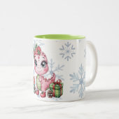 Pink Christmas Dino Girl Baby Shower Zweifarbige Tasse (VorderseiteRechts)