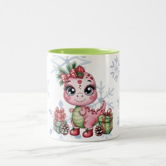 Pink Christmas Dino Girl Baby Shower Zweifarbige Tasse (Mittel)