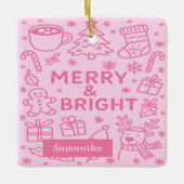 Pink Christmas Doodle | Merry & Bright Keramikornament (Vorderseite)