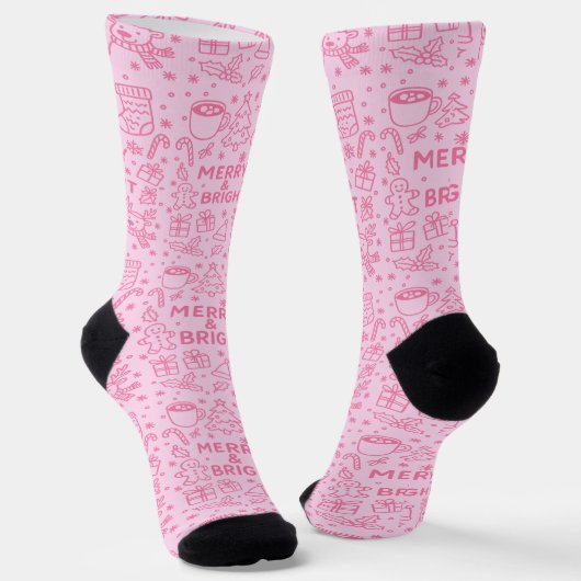 Pink Christmas Doodle | Merry Cheer Socken (Gewinkelt)