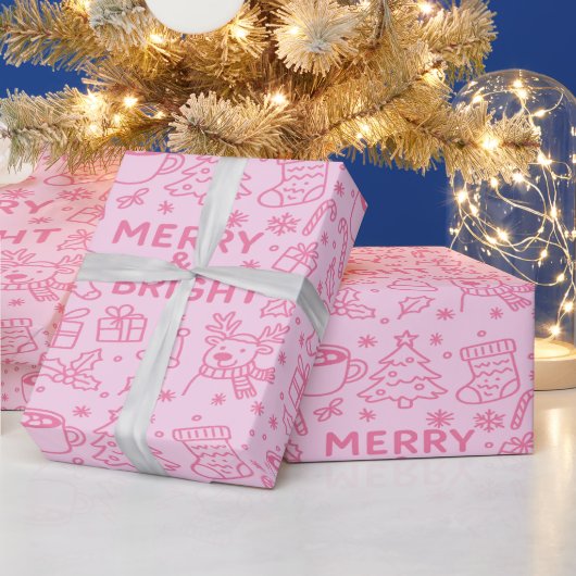 Pink Christmas Doodle | Merry Magic Geschenkpapier (Feiertage)