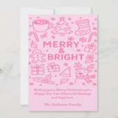 Pink Christmas Doodle | Weihnachtswünsche Feiertagskarte (Vorderseite)