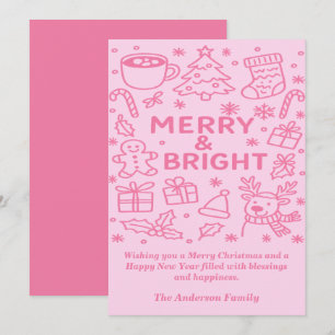 Pink Christmas Doodle Weihnachtswünsche Feiertagskarte