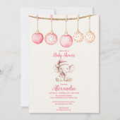 Pink Christmas Elephant Baby Dusche Einladung (Vorderseite)