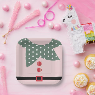 Pink Christmas Elf Anzug Feiertag Party Pappteller