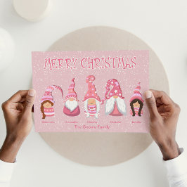 Pink Christmas Five Gnomes Zollfamilie Feiertagskarte
