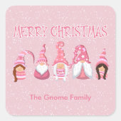 Pink Christmas Five Gnomes Zollfamilie Quadratischer Aufkleber (Vorderseite)