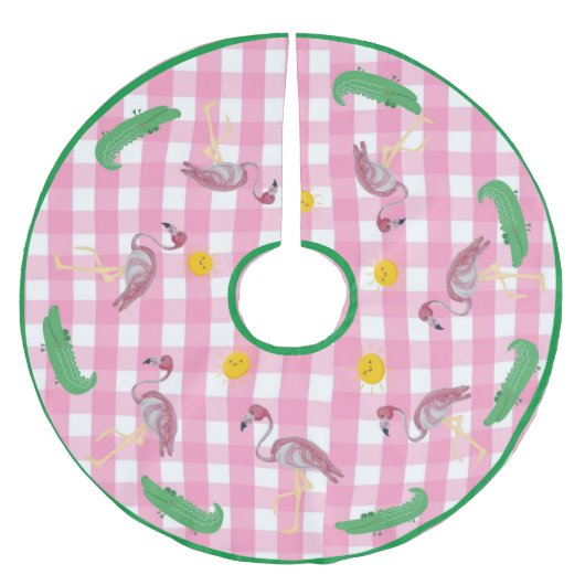 Pink Christmas Flamingo Alligator Brushed Polyes Polyester Weihnachtsbaumdecke (Vorderseite)