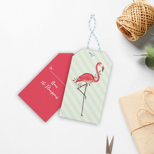 Pink Christmas Flamingo Personalisiert Geschenkanhänger
