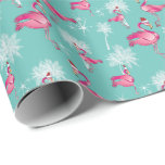 Pink Christmas Flamingos Wrapping Paper Geschenkpapier<br><div class="desc">Machen Sie es zu einem Retro Weihnachten- Pink Weihnachten Flamingos auf einem Aqua-Hintergrund mit weißen Palmen und Retro-Sternexplosionen - Sehr Florida,  Extrem Retro</div>