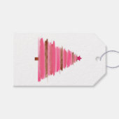 Pink Christmas Folk Art twig Tree Geschenkanhänger (Vorderseite (Horizontal))