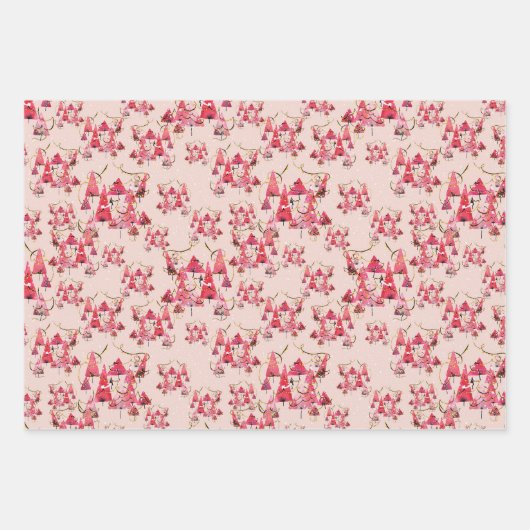 Pink Christmas Forest Gift Wrap, Blatt Set 3 (Vorderseite 2)