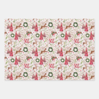 Pink Christmas Forest Gift Wrap, Blatt Set 3