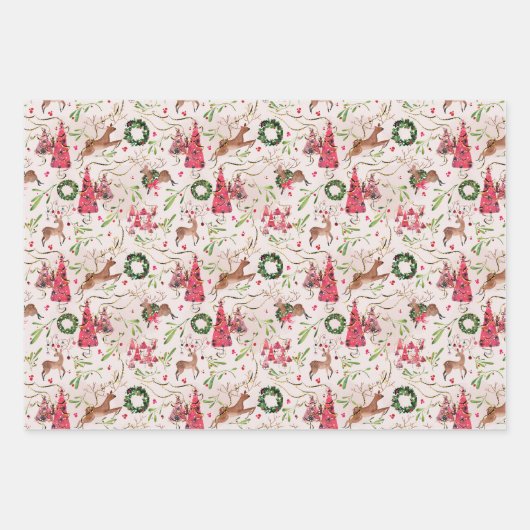 Pink Christmas Forest Gift Wrap, Blatt Set 3 (Vorderseite)