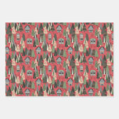 Pink Christmas Forest Village Birds Snowflakes Geschenkpapier Set (Vorderseite)