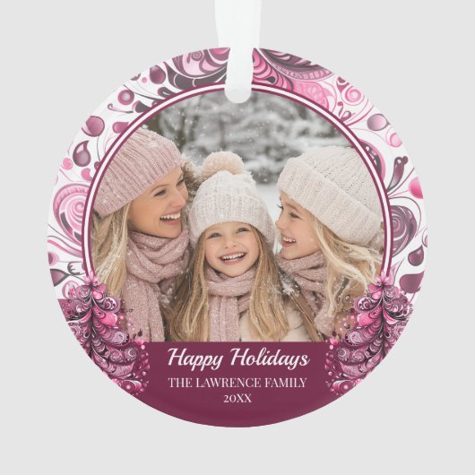 Pink Christmas Foto Whimsical Custom Ornament (Rückseite)
