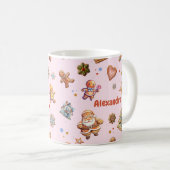 Pink Christmas Fun Niedlich Gingerbrett Name Custo Kaffeetasse (VorderseiteRechts)