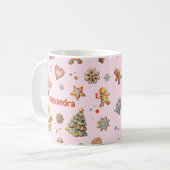 Pink Christmas Fun Niedlich Gingerbrett Name Custo Kaffeetasse (Vorderseite Links)