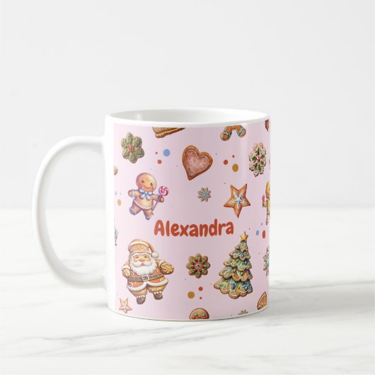 Pink Christmas Fun Niedlich Gingerbrett Name Custo Kaffeetasse (Links)