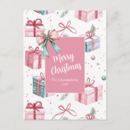 Pink Christmas Gift Packages Vintage Postcard Feiertagspostkarte