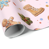Pink Christmas Gingerbrett Spaß Niedlich Geschenkpapier (Rolleneckpunkt)