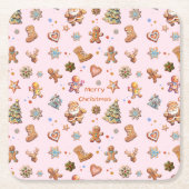 Pink Christmas Gingerbrot Niedlich Spaß Rechteckiger Pappuntersetzer (Vorderseite)