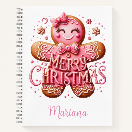 Pink Christmas Gingerbrot Notebook Notizblock (Vorderseite)