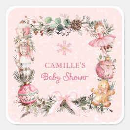 Pink Christmas Girl Baby Dusche Quadratischer Aufkleber