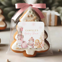 Pink Christmas Girl Baby Dusche Quadratischer Aufkleber