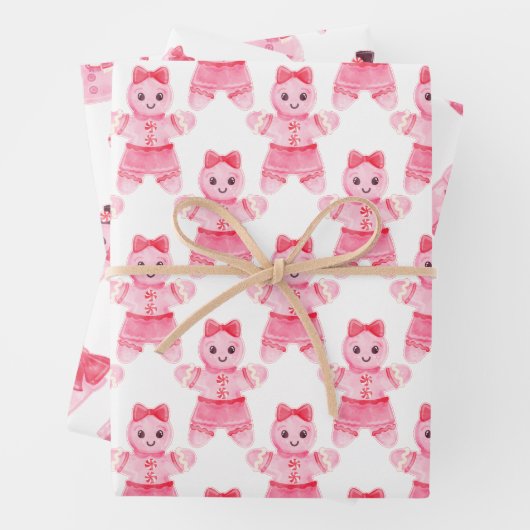 Pink Christmas Girl Gingerbrot Candy Cane Geschenk Geschenkpapier Set (Beispiel)
