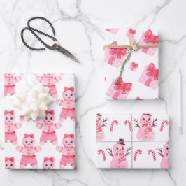 Pink Christmas Girl Gingerbrot Candy Cane Geschenk Geschenkpapier Set